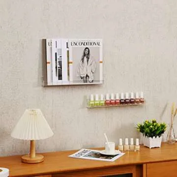 KLGO 4 Pack 15 Inch Acrylic Invisible Kids Floating Bookshelf for Kids Room,Modern Picture Ledge Display Toy Storage Wall Shelf,Clear (4 Pack)