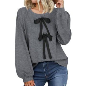 Vivilli Womens Puff Sleeve Bow Top: Long Sleeve Shirts for Women - Trendy Outfits for Women 2025 - F...