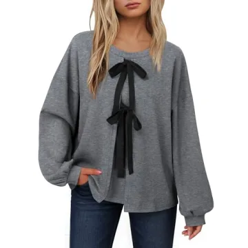 Vivilli Womens Puff Sleeve Bow Top for Versatile Fashion