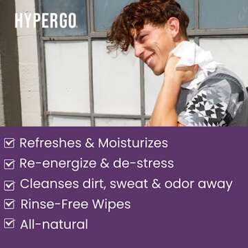 HyperGo Body Wipes - No Rinse Wet Wipes for Adults, All Natural Shower Bathing Wipes, Refreshing Body and Face Cleansing Wipes for Women and Men, 20 Extra Large Disposable Washcloths, 12x12 Lavender