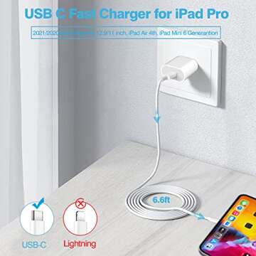 20W USB C Fast Charger for iPad Pro 13/12.9/11 inch, iPad Air 13/11 inch 5/4th Generation, iPad 10th, iPad Mini, with 6.6ft USB C to C Charging Cable