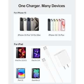 20W USB C Fast Charger for iPad Pro 13/12.9/11 inch, iPad Air 13/11 inch 5/4th Generation, iPad 10th, iPad Mini, with 6.6ft USB C to C Charging Cable