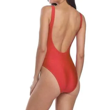 MIAIULIA Women's Retro 80s/90s Inspired High Cut Low Back One Piece Padding Swimwear Blue Pad S