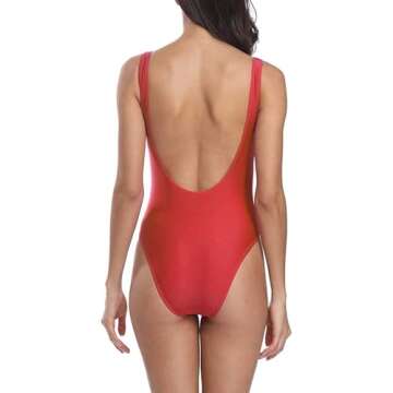 MIAIULIA Women's Retro 80s/90s Inspired High Cut Low Back One Piece Padding Swimwear Bathing Suits Red Pad S
