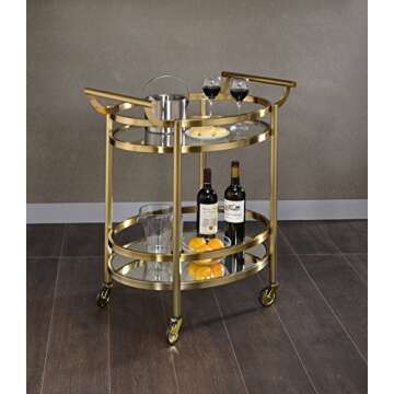 Acme Lakelyn Metal Frame Serving Cart with Bottom Shelf in Glass and Bronze
