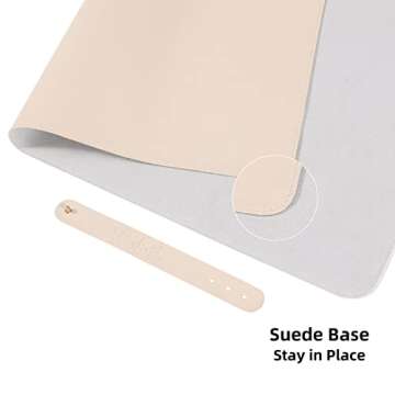 Wolaile Desk Blotter Pad,27x13 inch PU Leather Computer Mouse Mat,Non-Slip Waterproof Writing Desktop Protector for Office Home,Small,Beige White