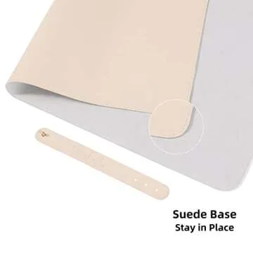 Wolaile Desk Blotter Pad,27x13 inch PU Leather Computer Mouse Mat,Non-Slip Waterproof Writing Desktop Protector for Office Home,Small,Beige White