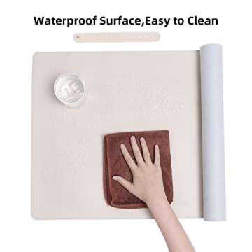 Wolaile Desk Blotter Pad,27x13 inch PU Leather Computer Mouse Mat,Non-Slip Waterproof Writing Desktop Protector for Office Home,Small,Beige White