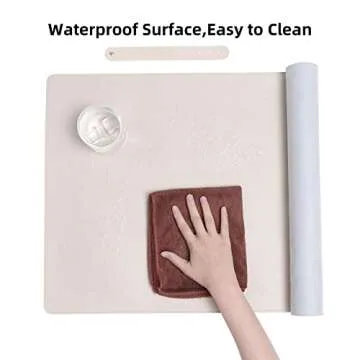 Wolaile Desk Blotter Pad,27x13 inch PU Leather Computer Mouse Mat,Non-Slip Waterproof Writing Desktop Protector for Office Home,Small,Beige White