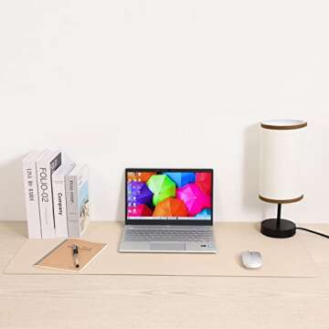 Wolaile Desk Blotter Pad,27x13 inch PU Leather Computer Mouse Mat,Non-Slip Waterproof Writing Desktop Protector for Office Home,Small,Beige White