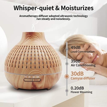 Camyse Essential Oil Diffuser, 400ML Diffusers for Essential Oils Ultrasonic Aromatherapy Diffuser & Humidifier, 8 Colors Mood Light, Waterless Auto-Off for Home Office