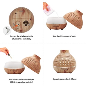 Camyse Essential Oil Diffuser, 400ML Diffusers for Essential Oils Ultrasonic Aromatherapy Diffuser & Humidifier, 8 Colors Mood Light, Waterless Auto-Off for Home Office