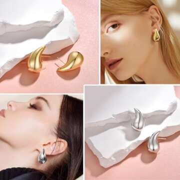 Cocamiky Bottega Earring Dupes for Women Trendy,Silver and Gold Tear Drop Earrings Jewelry Lightweig...