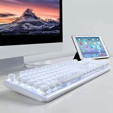CC MALL Gaming Keyboard,Retro Punk Typewriter-Style, Blue Switches, White Backlight, USB Wired, for ...