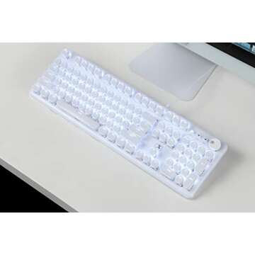CC MALL Gaming Keyboard,Retro Punk Typewriter-Style, Blue Switches, White Backlight, USB Wired, for PC Laptop Desktop Computer, for Game and Office, Stylish White Mechanical Keyboard