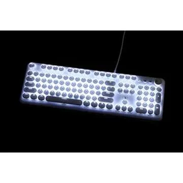 CC MALL Gaming Keyboard,Retro Punk Typewriter-Style, Blue Switches, White Backlight, USB Wired, for PC Laptop Desktop Computer, for Game and Office, Stylish White Mechanical Keyboard