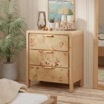 COZAYH Fully Assembled Farmhouse 3-Drawer Nightstand, Set of 2，Distressed Wood Retro Accent Dresser, Chest of Drawers, Tall Nightstand for Bedroom, Living Room, Entryway, Rustic, Natural, Burl