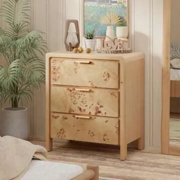 COZAYH Fully Assembled Farmhouse 3-Drawer Nightstand, Set of 2，Distressed Wood Retro Accent Dresser, Chest of Drawers, Tall Nightstand for Bedroom, Living Room, Entryway, Rustic, Natural, Burl