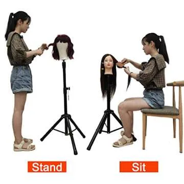 NAYOO Wig Stand Tripod Metal Adjustable Mannequin Head Stand Holder for Canvas Block Head Hairdressing Cosmetology Enhanced Version Training Wig Head Stand with Smartphone Clamp Mount