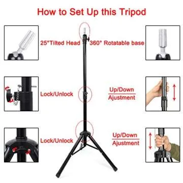 NAYOO Wig Stand Tripod Metal Adjustable Mannequin Head Stand Holder for Canvas Block Head Hairdressing Cosmetology Enhanced Version Training Wig Head Stand with Smartphone Clamp Mount