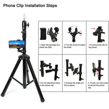 NAYOO Wig Stand Tripod Metal Adjustable Mannequin Head Stand Holder for Canvas Block Head Hairdressing Cosmetology Enhanced Version Training Wig Head Stand with Smartphone Clamp Mount