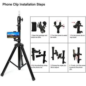 NAYOO Wig Stand Tripod Metal Adjustable Mannequin Head Stand Holder for Canvas Block Head Hairdressing Cosmetology Enhanced Version Training Wig Head Stand with Smartphone Clamp Mount