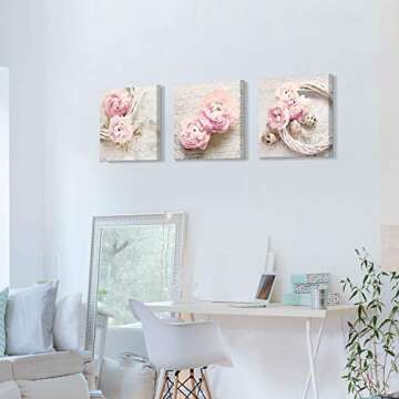 Floral Canvas Wall Art - Pink Peony Flower Prints Set