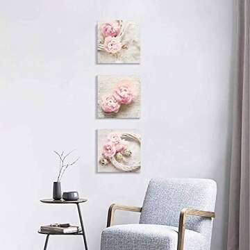 Floral Canvas Wall Art - Pink Peony Flower Prints Set