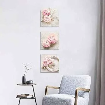 Floral Canvas Wall Art - Pink Peony Flower Prints Set