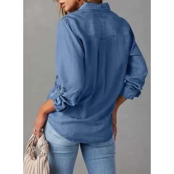 Astylish Women's Denim Button Up Shirt in Sky Blue