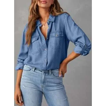 Astylish Women's Denim Button Up Shirt in Sky Blue