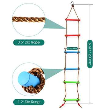 6.6 Ft Climbing Rope Ladder for Kids, Climbing Ladder Hanging Rope Ladder for Indoor Play Set and Outdoor Tree House, Playground Swing Set and Ninja Slackline