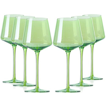 comfit Green Wine Glasses Set Of 6 - Crystal Colorful Wine Glasses With Long Stem and Thin Rim,Moder...