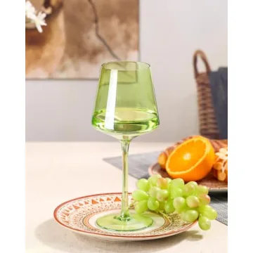 Comfit Green Wine Glasses Set of 6 - Elegant Crystal Stemware