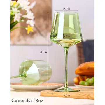 Comfit Green Wine Glasses Set of 6 - Elegant Crystal Stemware