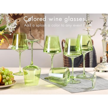 Comfit Green Wine Glasses Set of 6 - Elegant Crystal Stemware