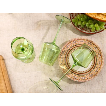 Comfit Green Wine Glasses Set of 6 - Elegant Crystal Stemware