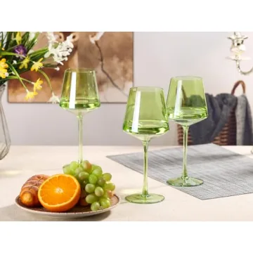 Comfit Green Wine Glasses Set of 6 - Elegant Crystal Stemware