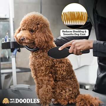 Pet Grooming Detangler Pin Dog Brush For Shedding and Removing Loose Fur, Lightweight Beech Wood with Gold Plated Pins for Long Hair [We Love Doodles]