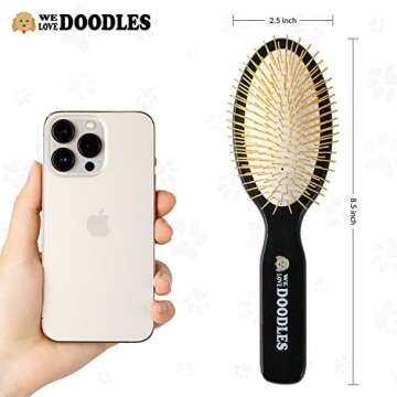 Pet Grooming Detangler Pin Dog Brush For Shedding and Removing Loose Fur, Lightweight Beech Wood with Gold Plated Pins for Long Hair [We Love Doodles]