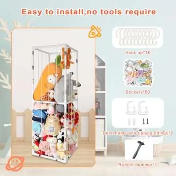 Extra Large Stuffed Animal Storage for Corner Organizer,Premium PVC Material with Elastic Cord Hold ...