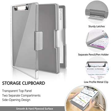 Clipboard with Storage,Heavy Duty Clip Boards 8.5x11 with 2 Storage Case,Clear Visible Top Panel Storage Clipboards,Side Opening Clip Boards,Nursing Clipboard Folder Case for Office Supplies-Gray