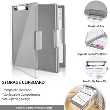 Clipboard with Storage,Heavy Duty Clip Boards 8.5x11 with 2 Storage Case,Clear Visible Top Panel Storage Clipboards,Side Opening Clip Boards,Nursing Clipboard Folder Case for Office Supplies-Gray
