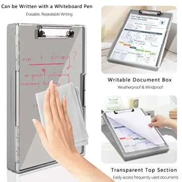Clipboard with Storage,Heavy Duty Clip Boards 8.5x11 with 2 Storage Case,Clear Visible Top Panel Storage Clipboards,Side Opening Clip Boards,Nursing Clipboard Folder Case for Office Supplies-Gray