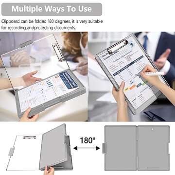 Clipboard with Storage,Heavy Duty Clip Boards 8.5x11 with 2 Storage Case,Clear Visible Top Panel Storage Clipboards,Side Opening Clip Boards,Nursing Clipboard Folder Case for Office Supplies-Gray