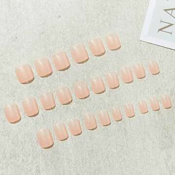 Foccna 24pcs Nude Press on Nails Fake Nails Square Glossy Short False Nail Tips Artificial Finger Ma...