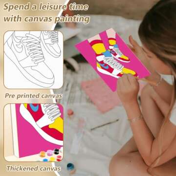 WEBEEDY 2 Pack 8x10 Pre Drawn Canvas Paint Kit for Couples Adults, Sneakers Retro Theme Canvas Painting for Valentine's Day Adults Sip and Paint Date Night Games Party Favor Christmas Gifts