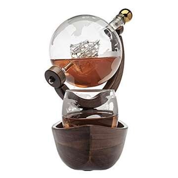 Godinger Whiskey Decanter Ship Globe Set with 2 World Whisky Glasses - for Liquor, Scotch, Bourbon, Vodka - 850ml