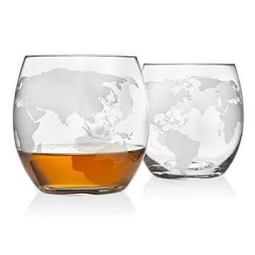 Godinger Whiskey Decanter Ship Globe Set with 2 World Whisky Glasses - for Liquor, Scotch, Bourbon, Vodka - 850ml
