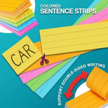 Chell Colored Sentence Strips Cardstock, Pack of 80, 3” x 12” Rainbow Color Word Learning Strips Nameplates Handwriting Practice Tool for Teachers, Classroom and Office